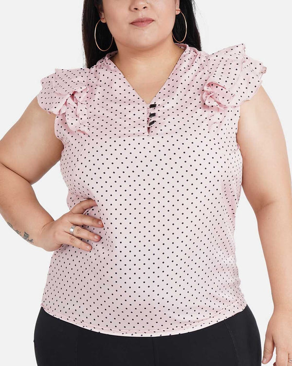 Generic Women's Casual Flared Sleeve Printed Pink Top - ShopeClub