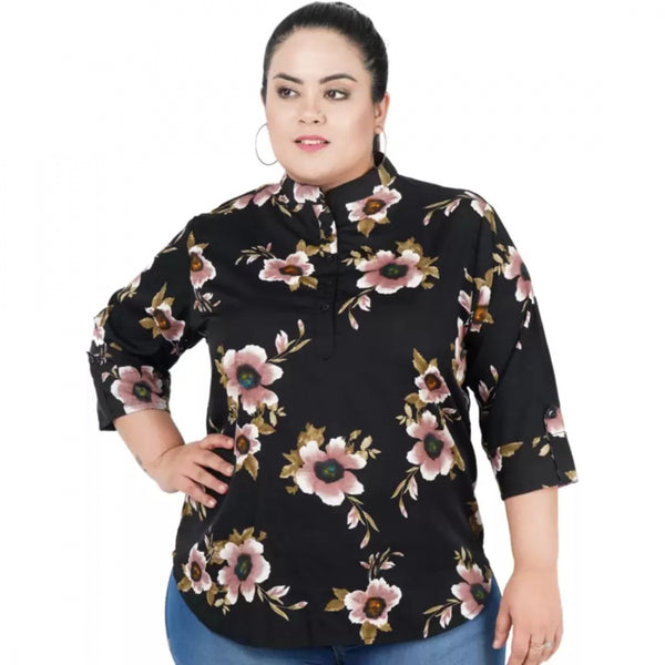 Women's Casual Three Fourth Sleeve Printed Black Top