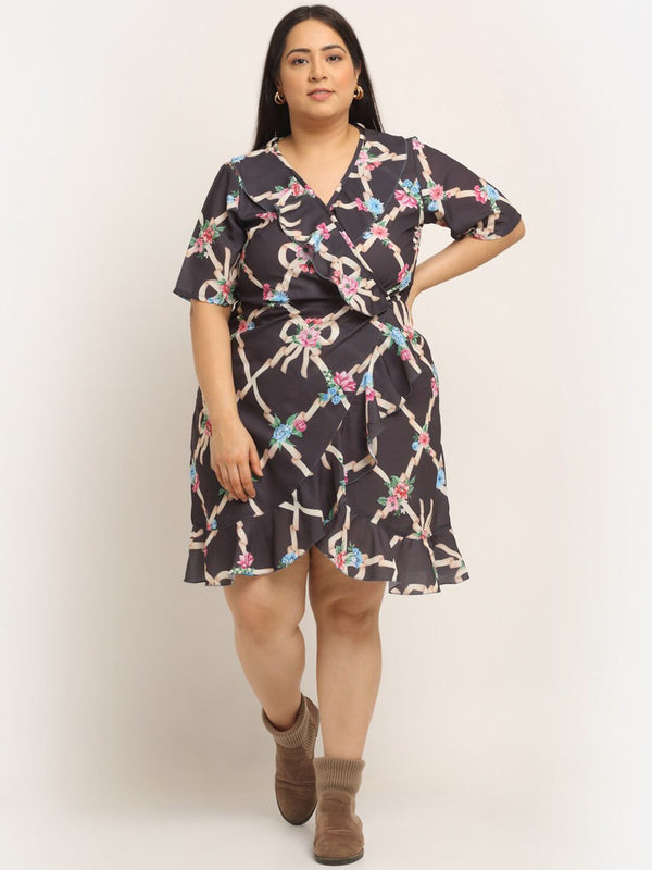 Women's Crepe Printed Knee Length Fit and Flare Dress (Multi)