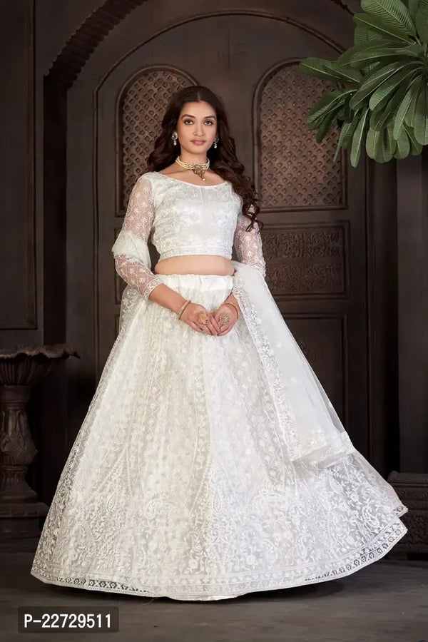 Stylish White NET Lehenga Choli Set For Women