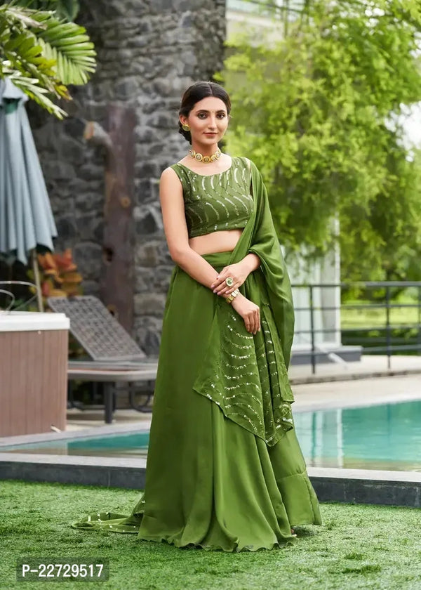 Stylish Green Rangolisilk Lehenga Choli Set For Women
