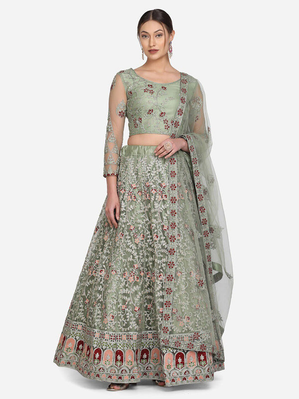 Embroidered Thread Work Ready to Wear Lehenga & Unstitched Blouse With Dupatta