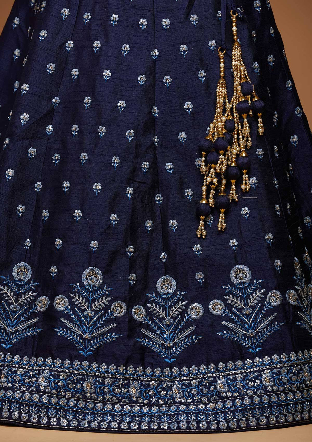 Royal Blue Satin Embroidered Lehenga Choli Semi-Stitched - ShopeClub