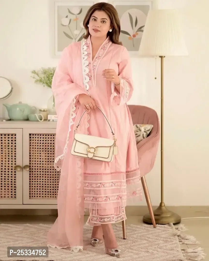 Stylish Cotton Blend Kurta, Bottom and Dupatta Set For Women - ShopeClub