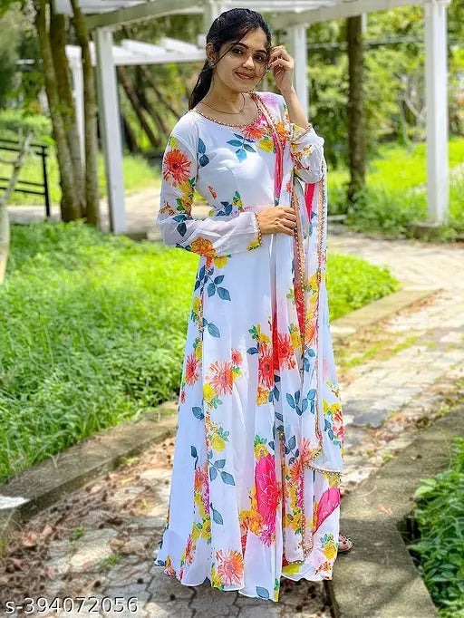 Stylish Women Georgette Casual Gown with Dupatta - ShopeClub